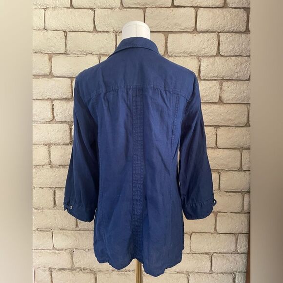 JM Collection Deep Blue Button-Down Shirt - Picture 5 of 6